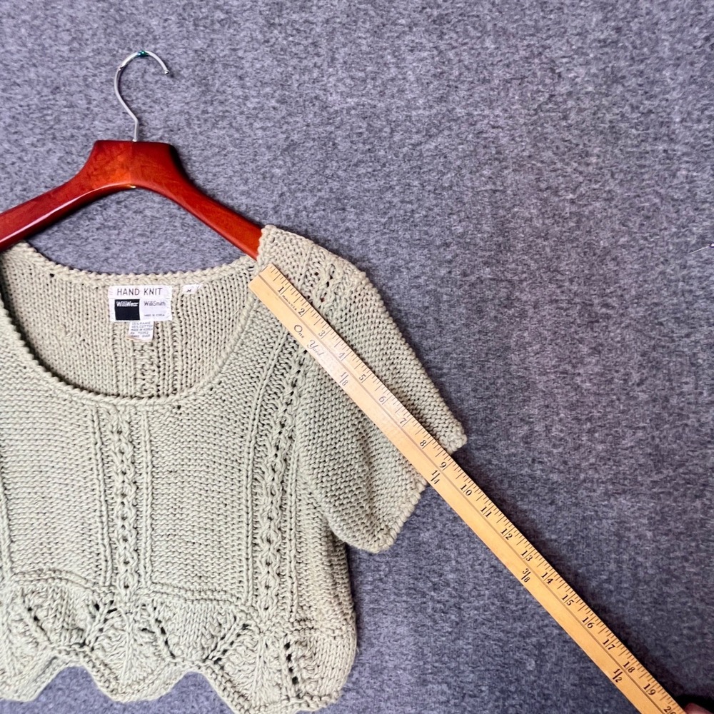Vintage Hand Knit Cropped Sweater Sage Green Sz M 90s Y2K Fairy Cottagecore Boho - Picture 6 of 11